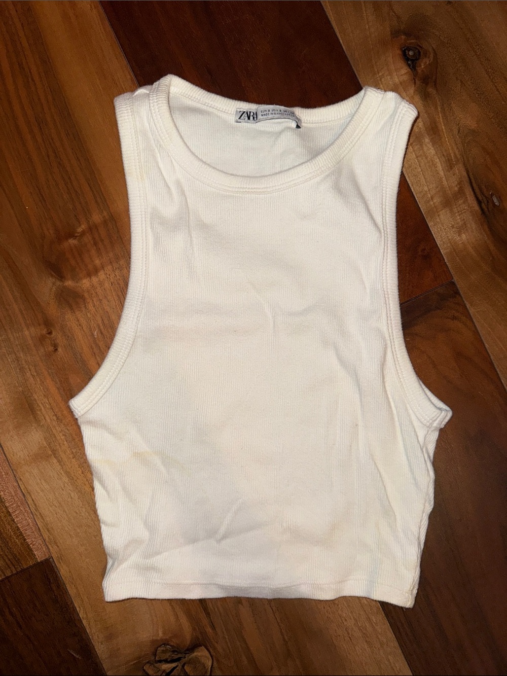 Zara White Ribbed Cropped Tank